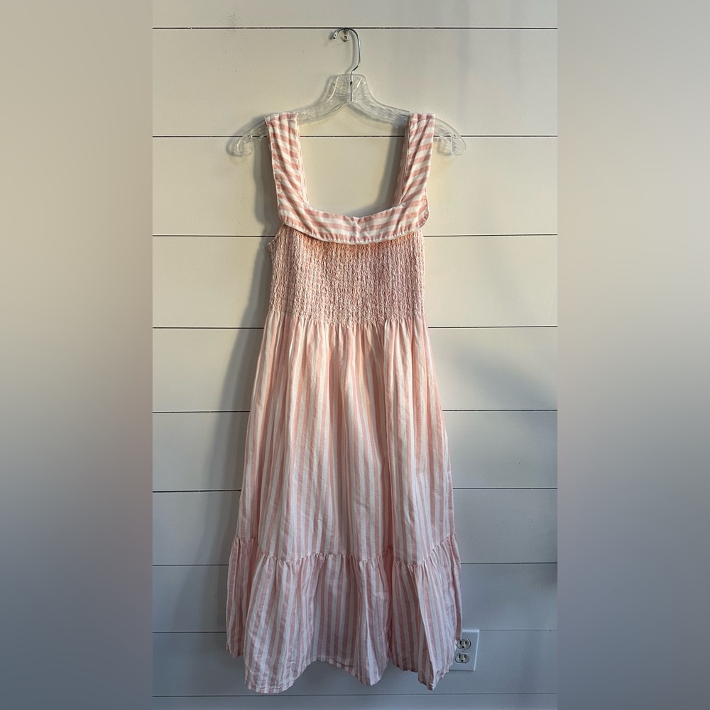 Dondolo Women’s Pink and White Striped Linen Midi Dress